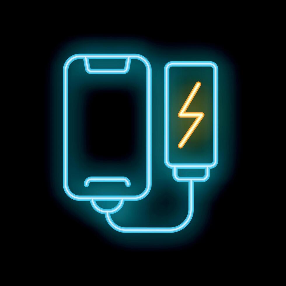 Neon icon of smartphone charging with power bank vector