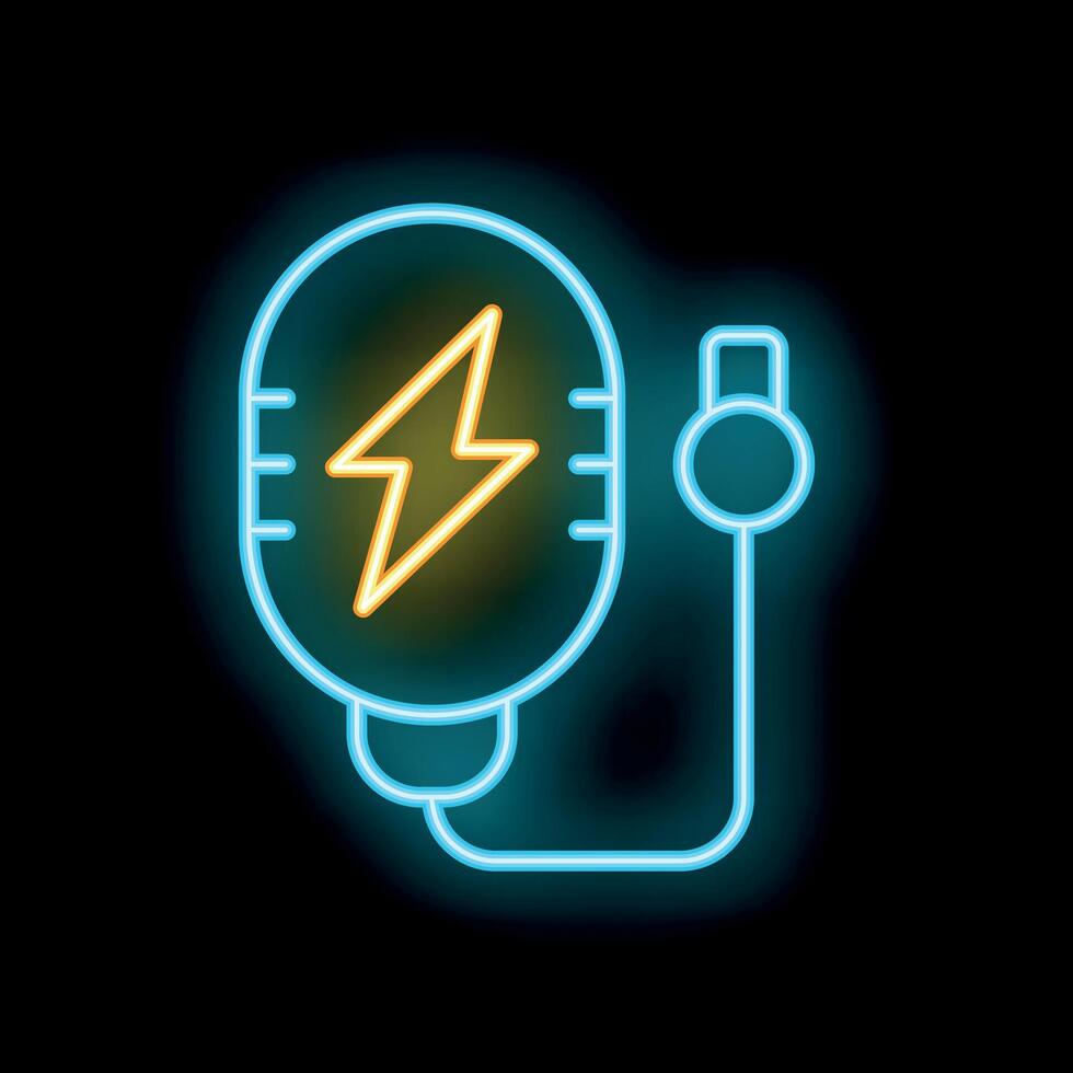 Neon sign of power bank charging with lightning bolt inside vector