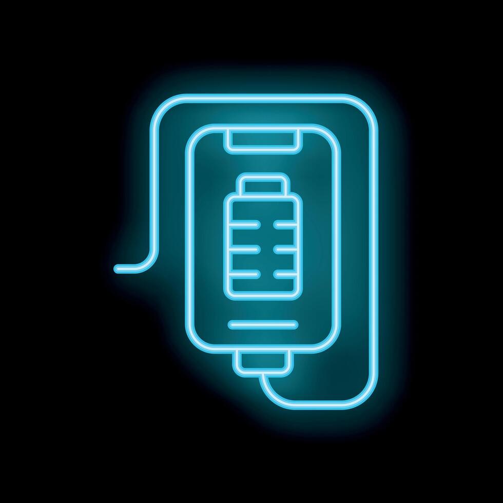 Neon sign depicting a smartphone being charged with full battery vector