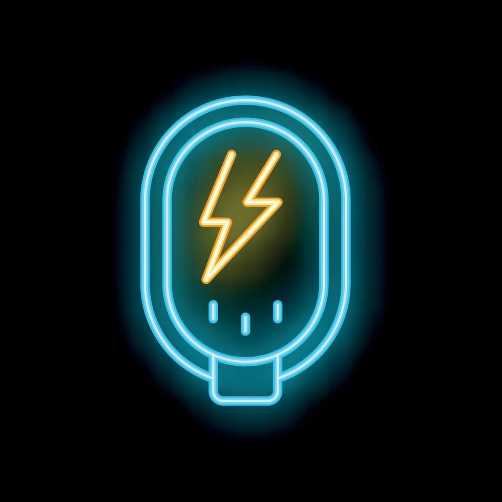 Neon icon of electric car charger displaying lightning bolt symbol vector