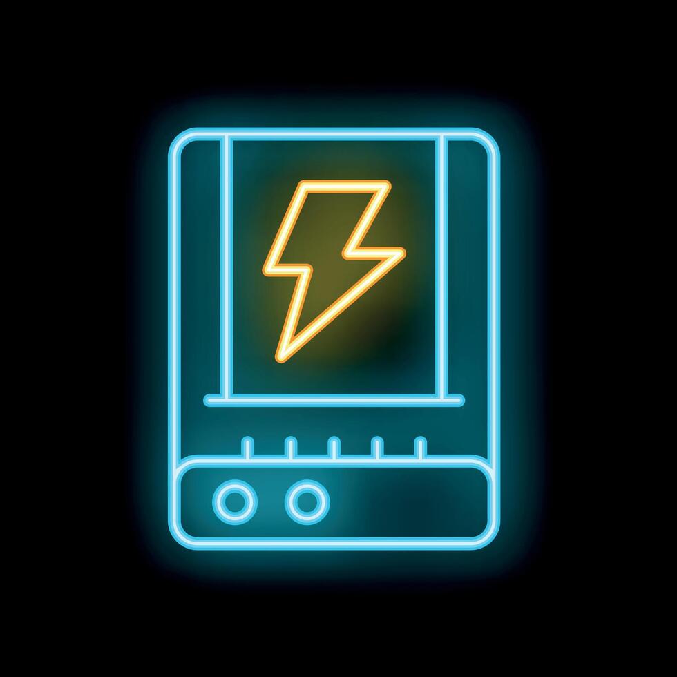 Neon power bank icon glowing on dark background vector