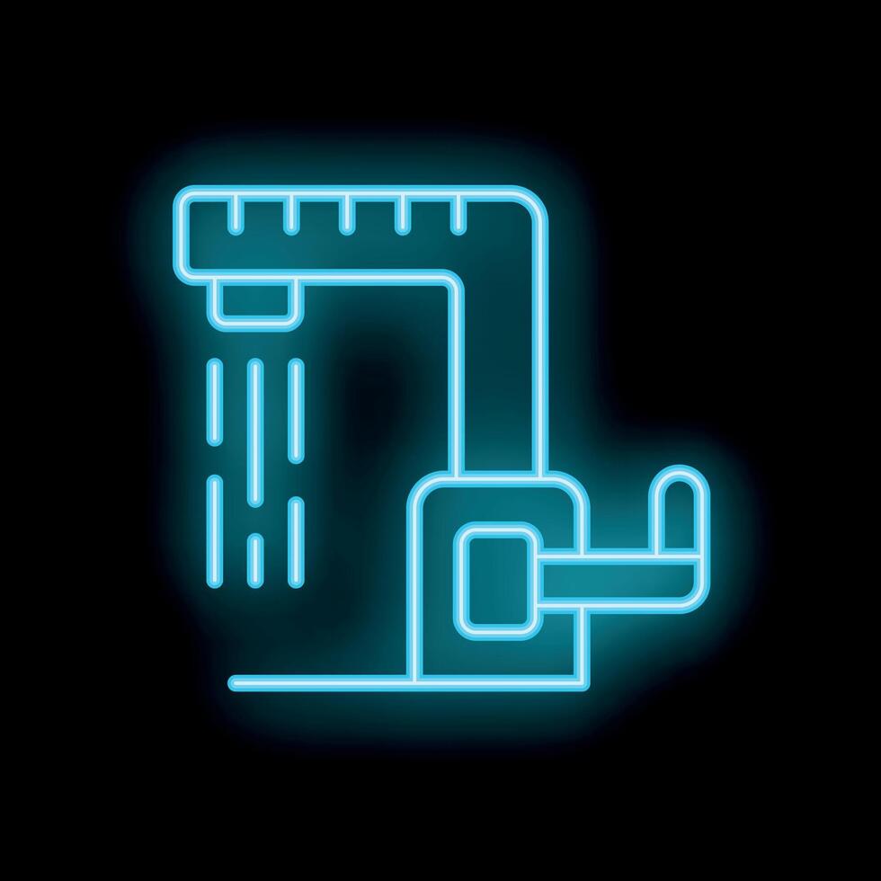 Blue neon shower with running water icon illustration on black background vector