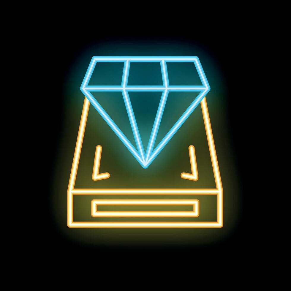 Neon icon of external hard drive with abstract shining brilliant diamond vector