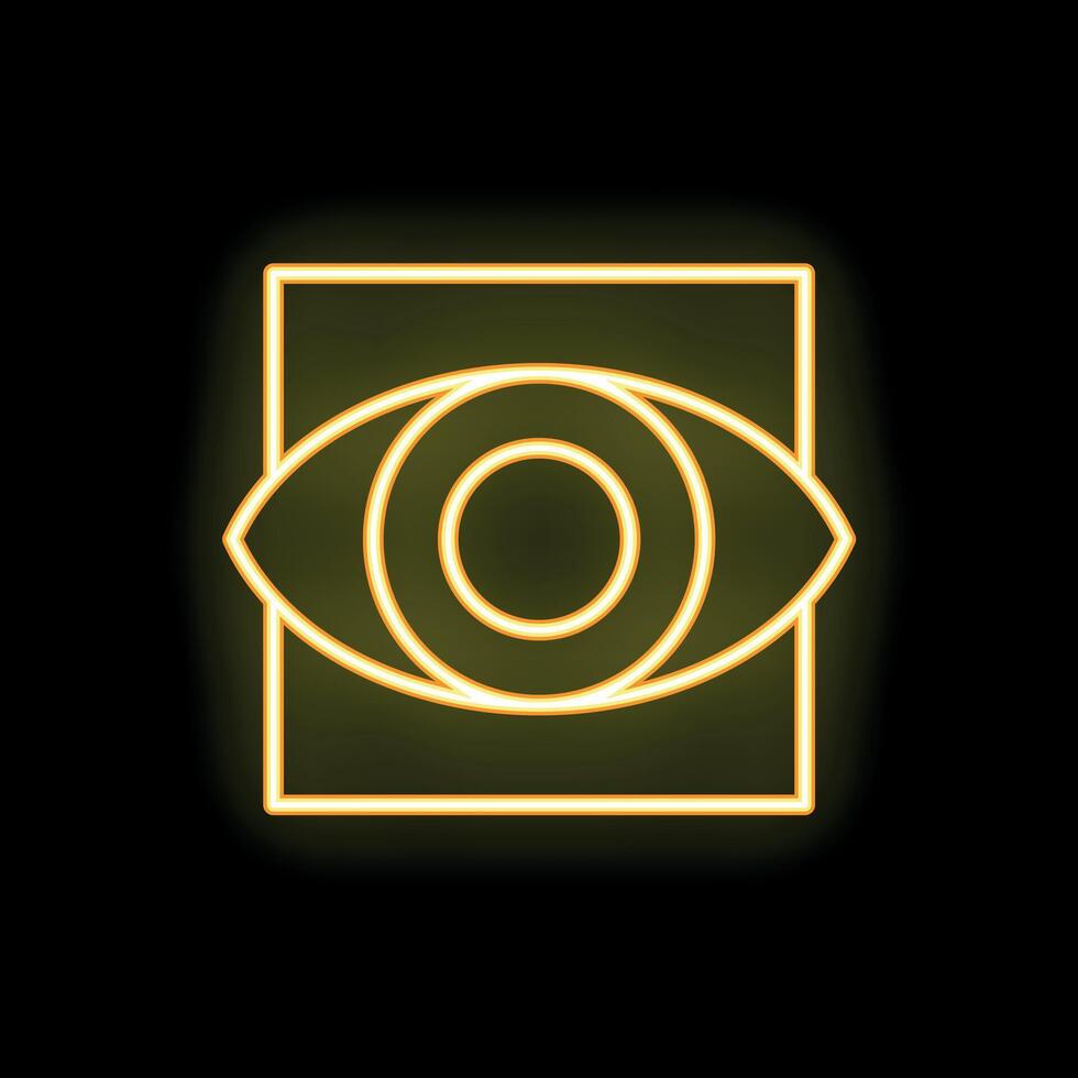 Neon yellow eye symbol glowing on black background vector