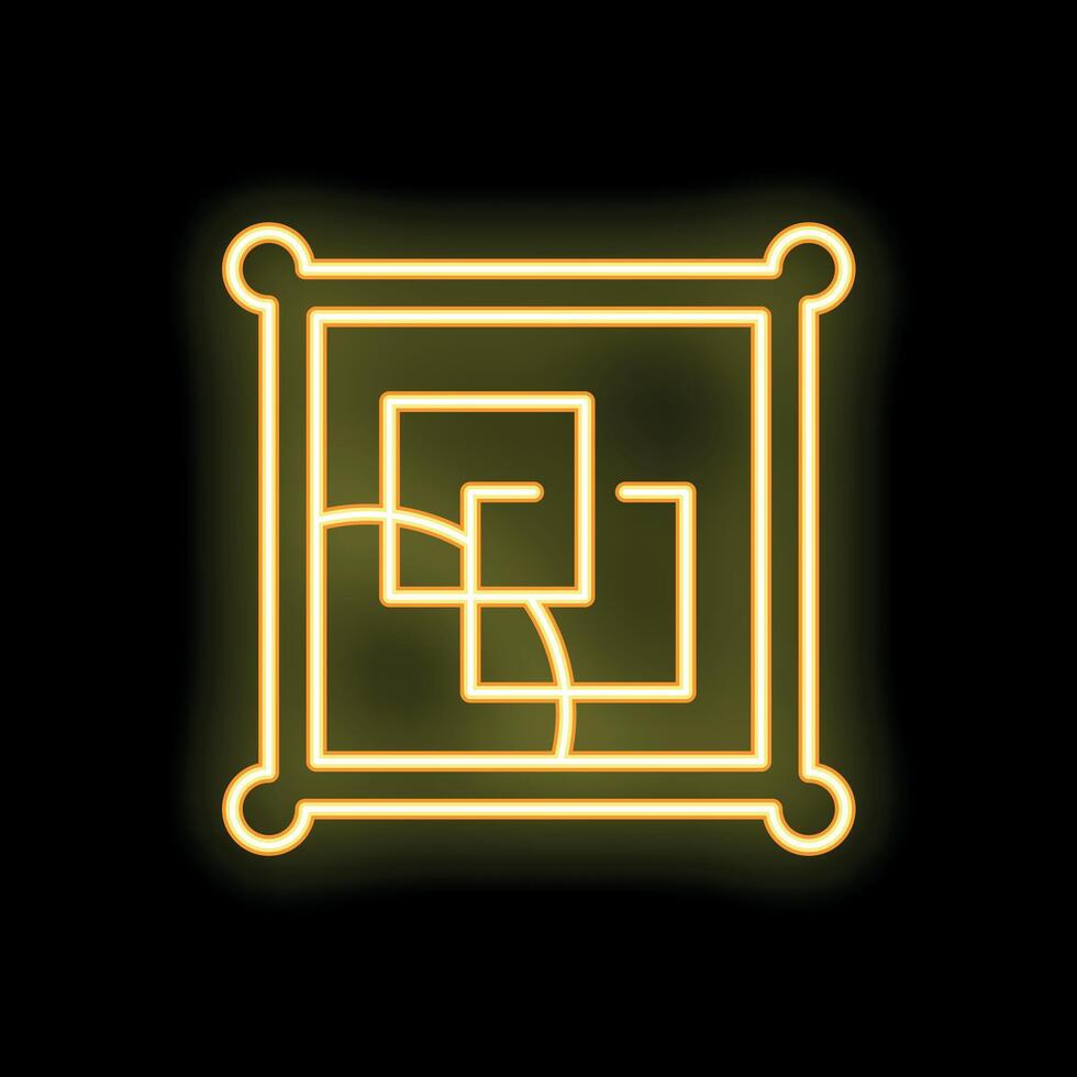 Neon yellow floor plan with rooms and walls glowing on black background vector