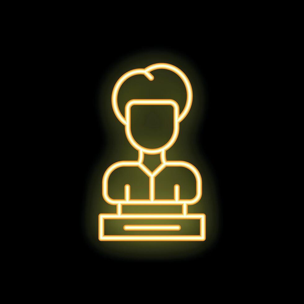 Neon style icon of a young man wearing a turtleneck and posing with a rectangular speech bubble vector