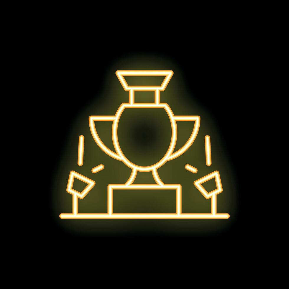 Golden trophy cup being illuminated by stage spotlights on black background vector