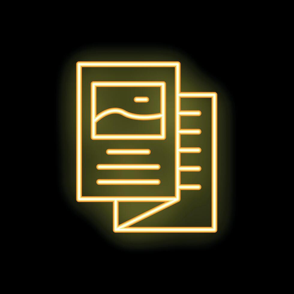 Yellow neon style brochure mockup with blank pages on a black background vector