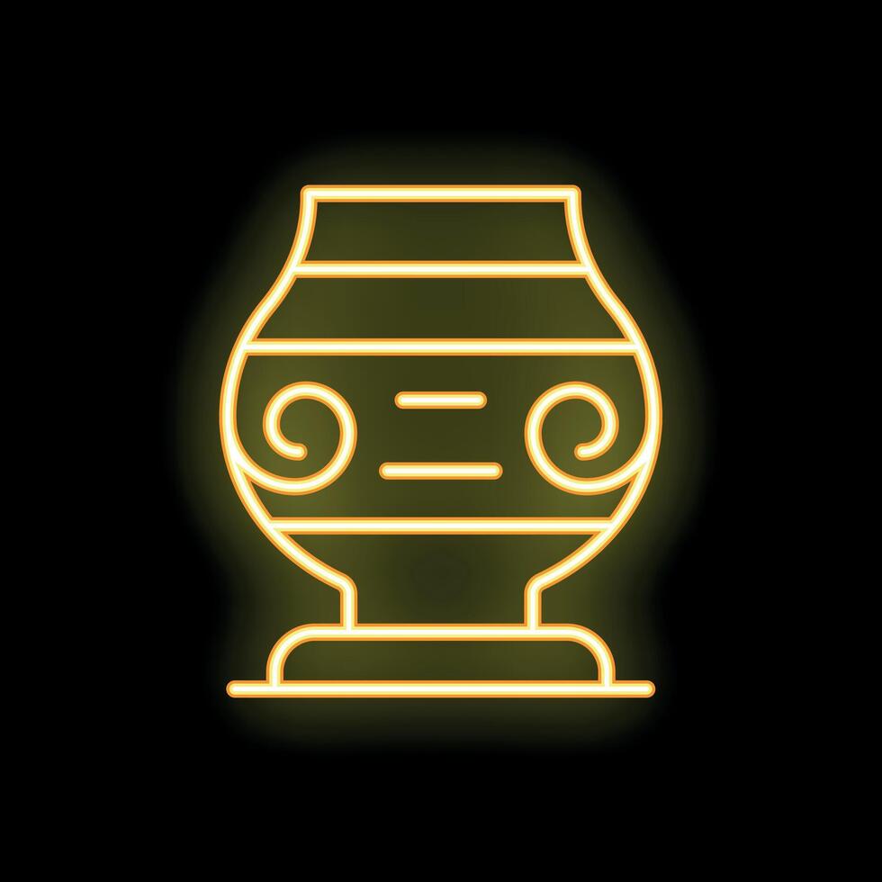 Glowing neon icon of ancient amphora on black background vector