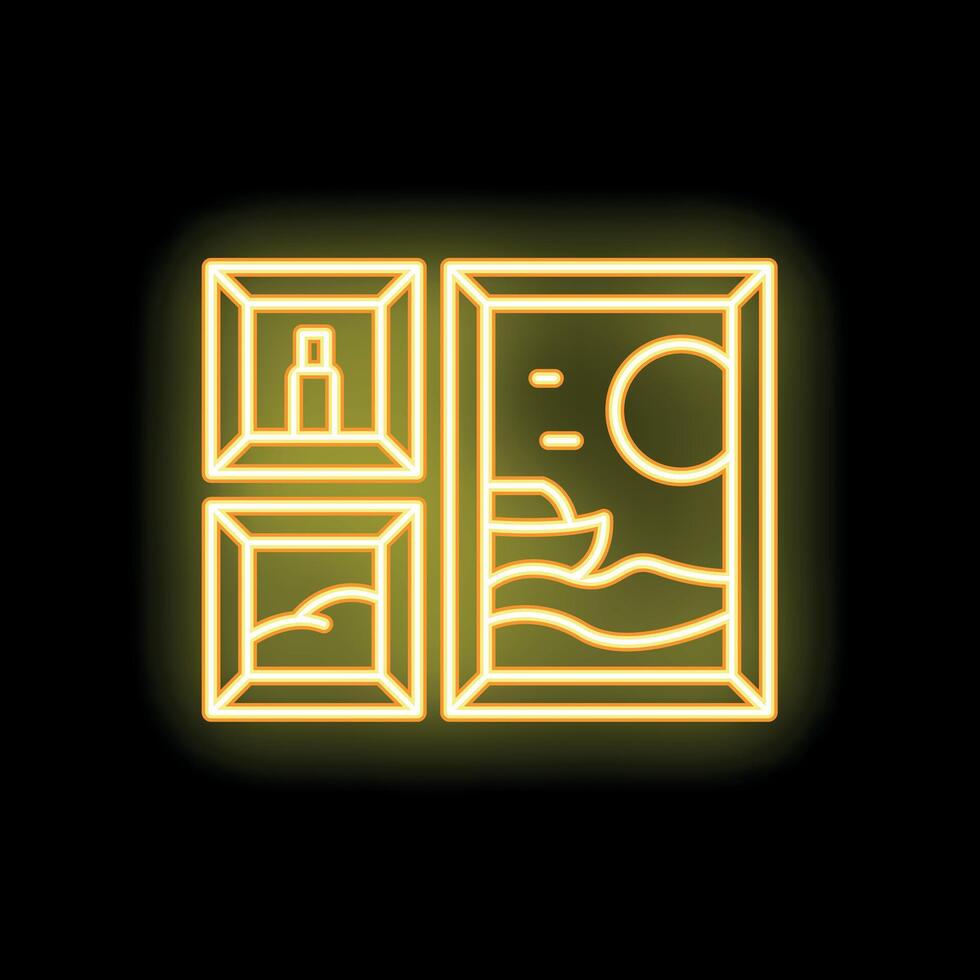 Neon sign representing art gallery with pictures hanging on the wall vector