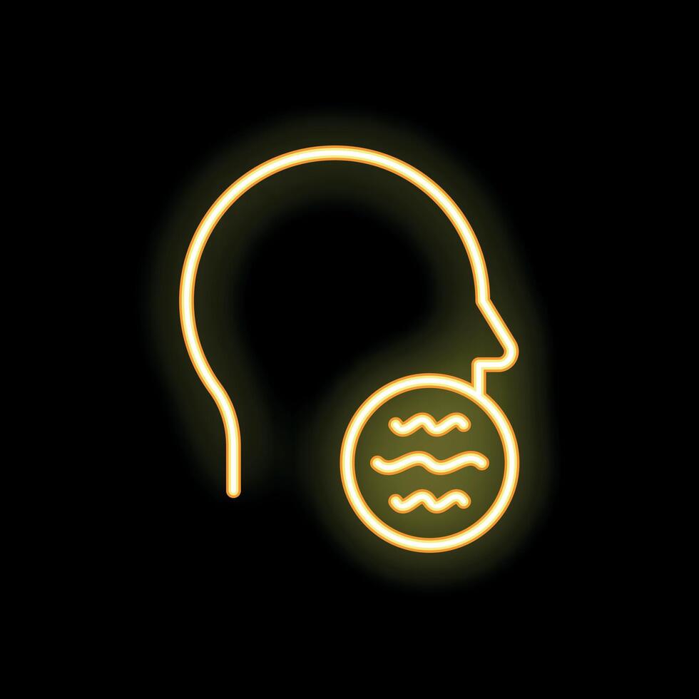 Neon sign representing nausea feeling with human head silhouette vector