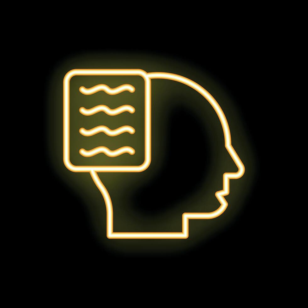 Neon sign representing human head with document for thinking concept vector