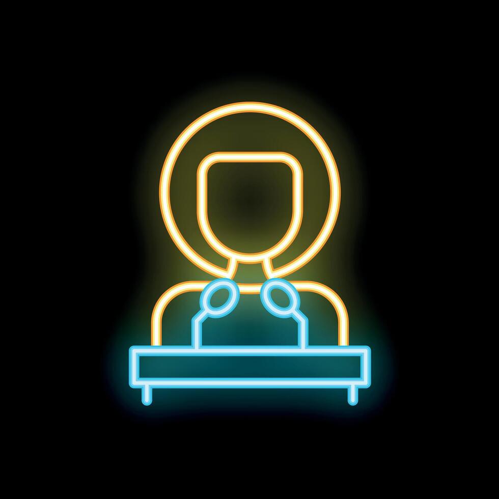 Neon sign of politician speaking to public from tribune vector