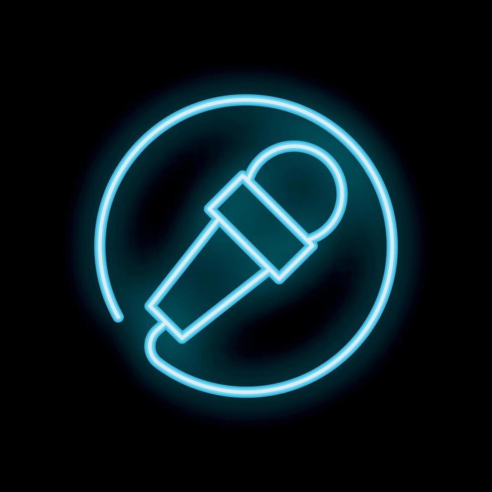 Glowing blue neon microphone icon representing karaoke night vector