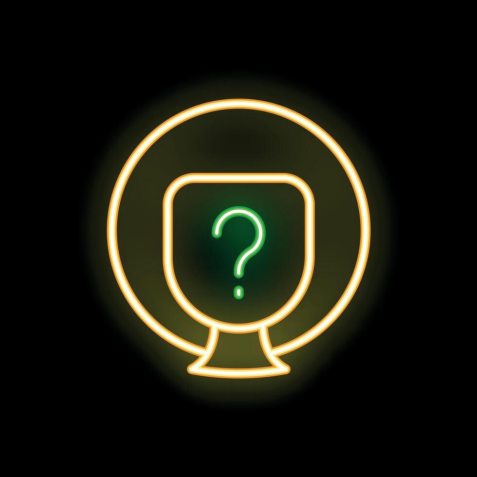 Neon sign representing question mark inside speech bubble on black background vector