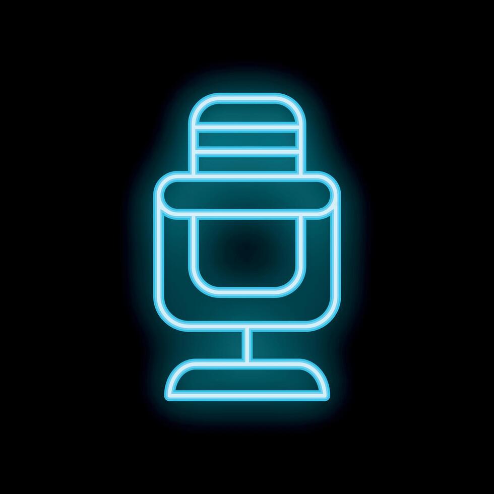Blue neon sign of a podcast microphone on a black background vector