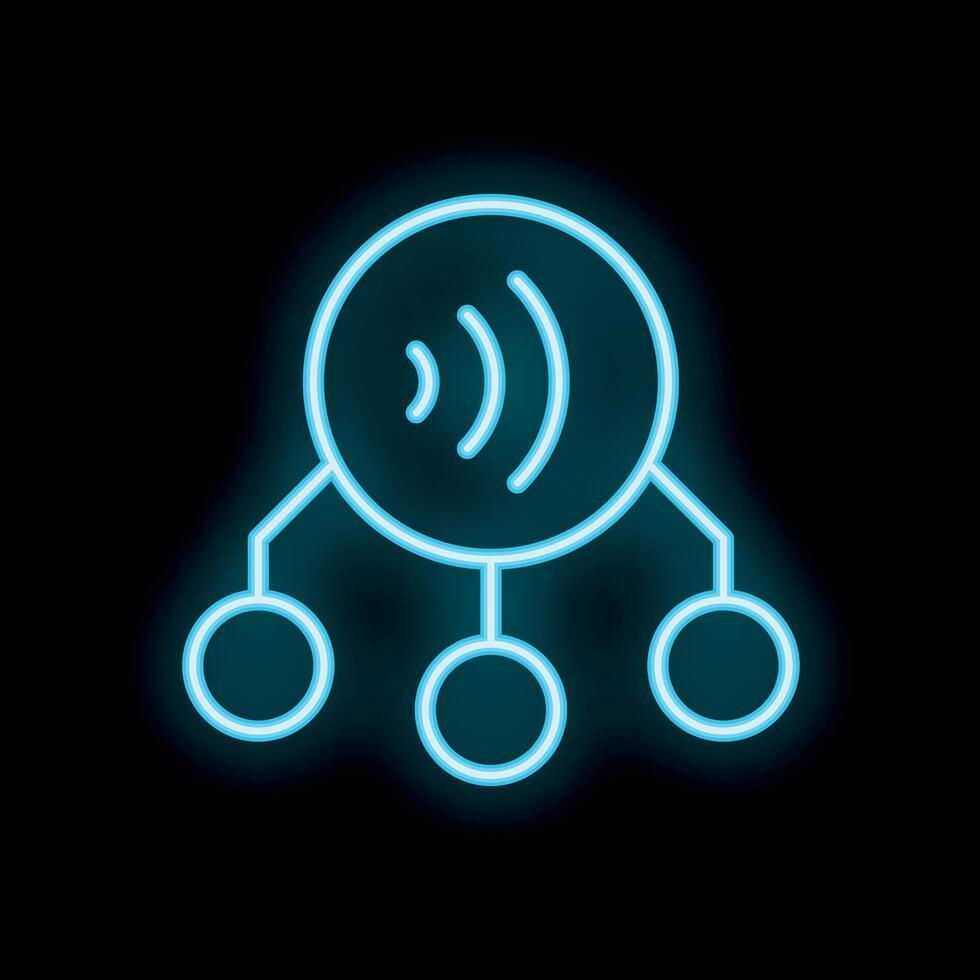 Neon icon of radio waves transmitting to three devices vector