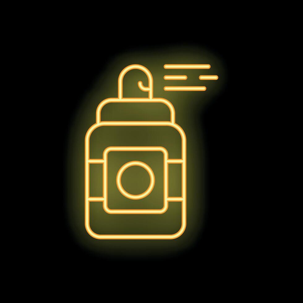 Neon sign of spray can spraying on black background vector