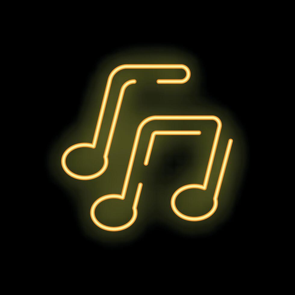 Neon light forming three musical notes symbol on black background vector