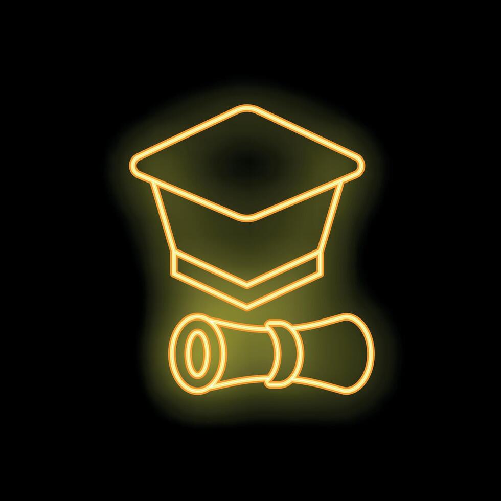 Neon icon of graduation cap and diploma representing education success vector