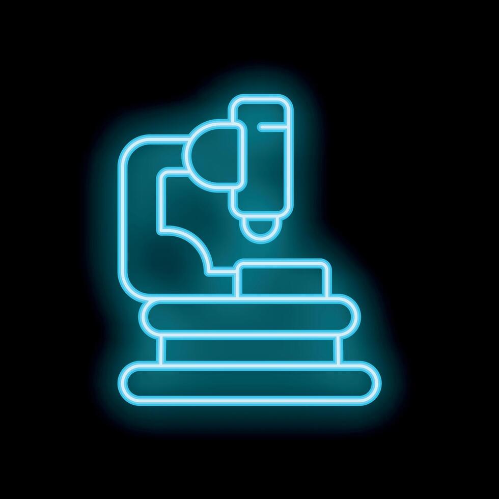 Neon microscope icon glowing on dark background vector
