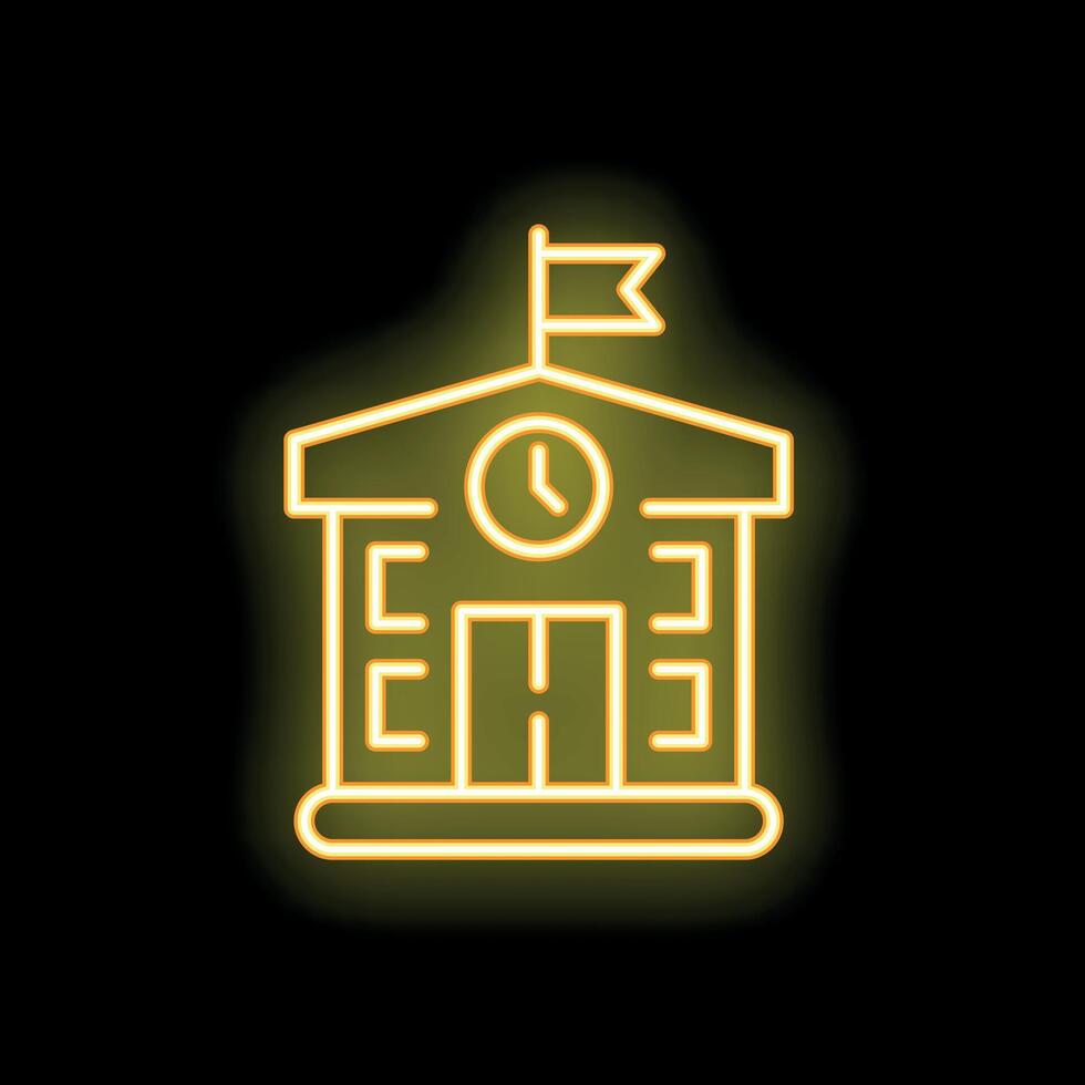 Neon school building icon glowing on dark background vector