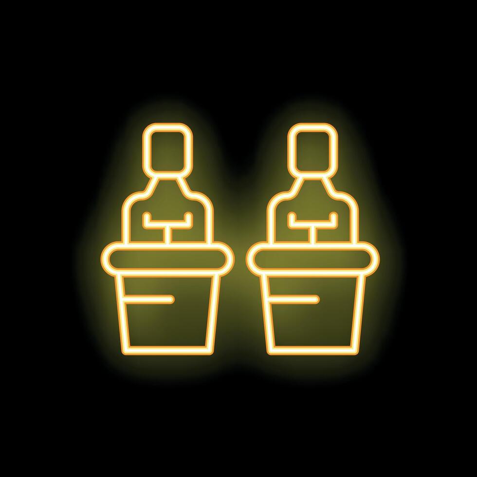 Two politicians speaking from a tribune giving a speech during political debate vector