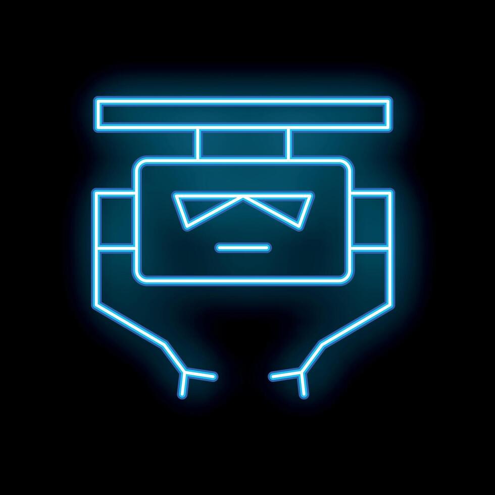 Blue neon sign showing a robot on a black background vector