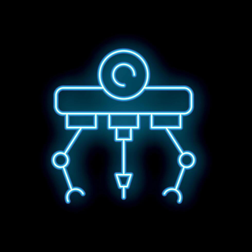 Neon icon of industrial robot performing task with copyright symbol vector