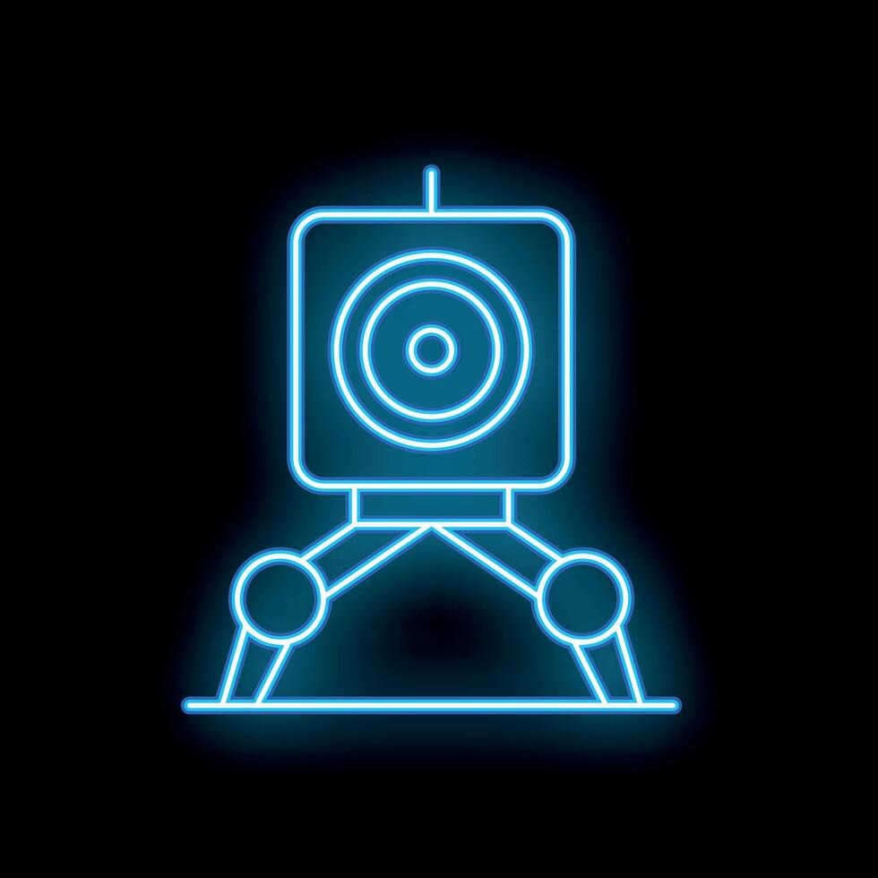 Neon blue web camera icon glowing on dark background vector