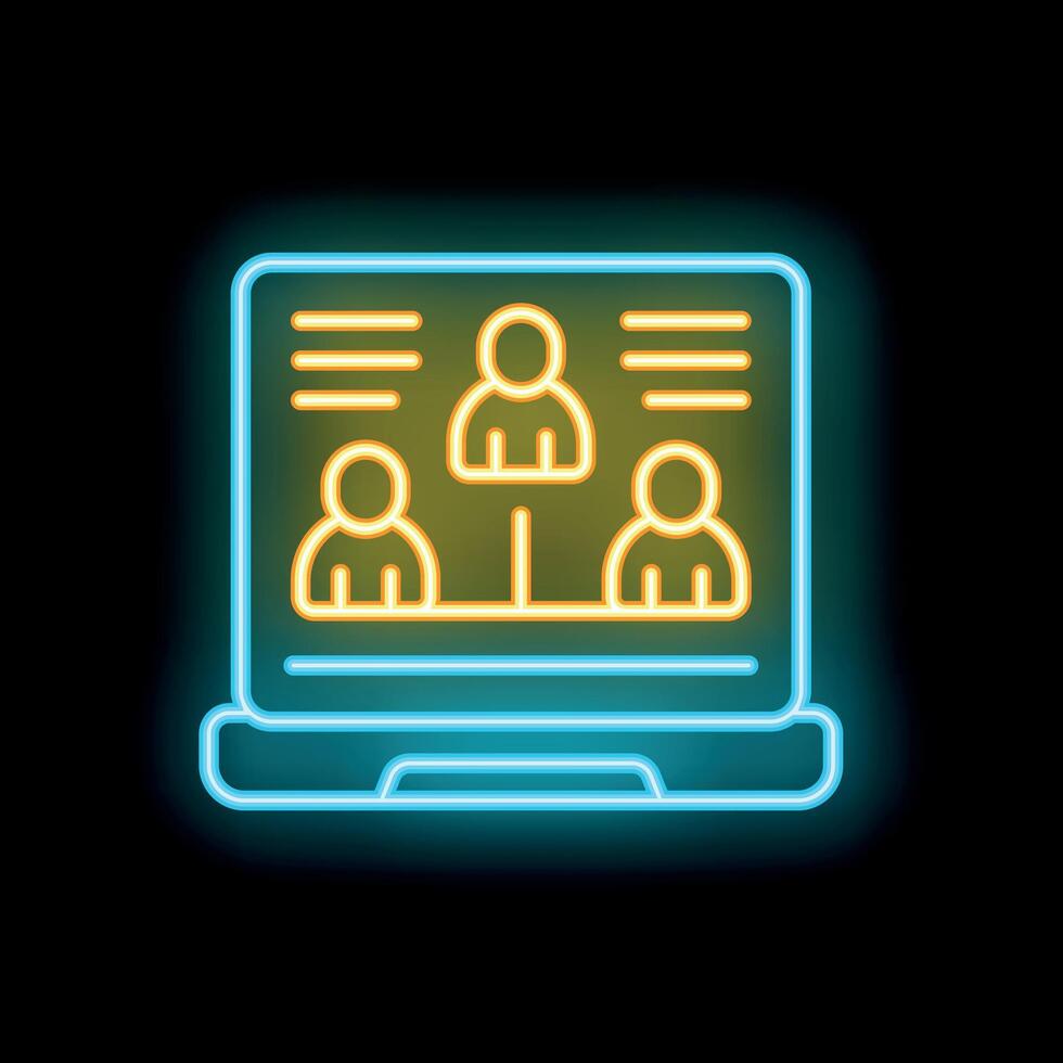 Neon icon of people networking on laptop screen vector