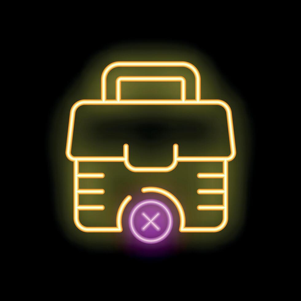 Neon sign showing closed empty toolbox on black background vector