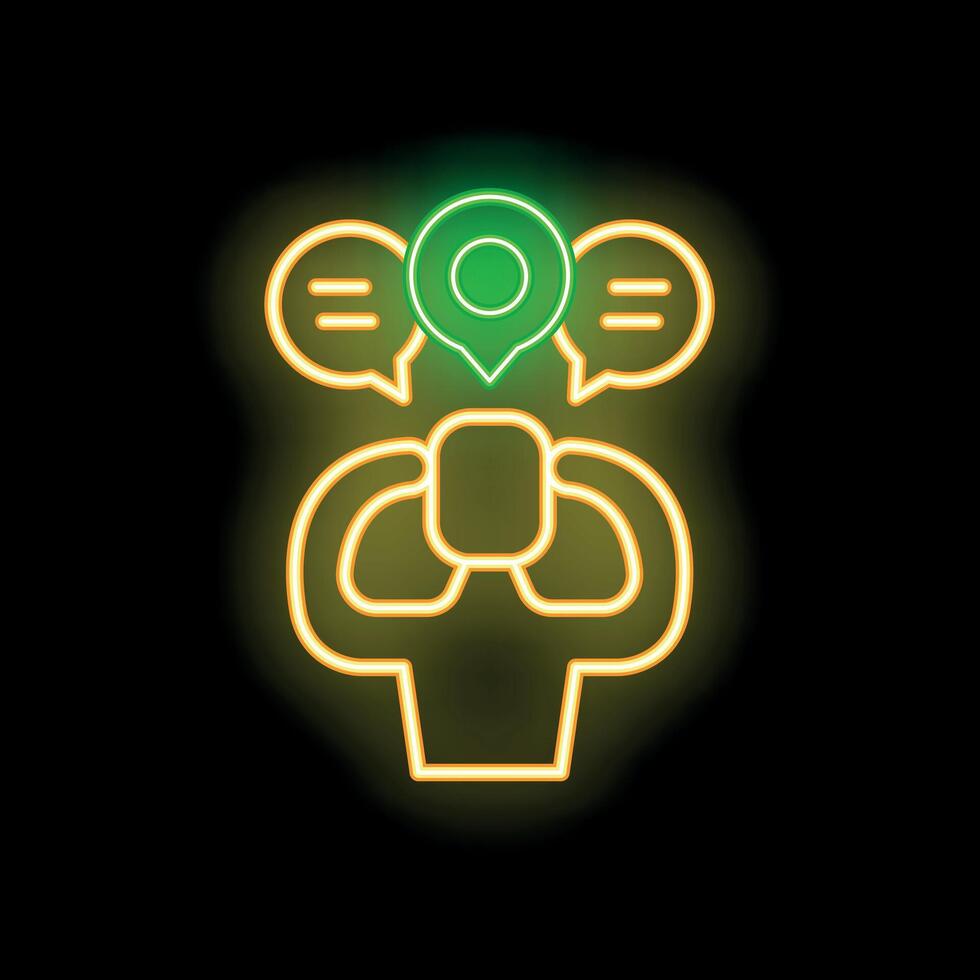 Neon icon of person choosing between two speech bubbles representing making a decision vector