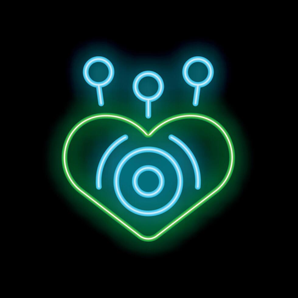 Neon heart with antennas spreading love and connection vector