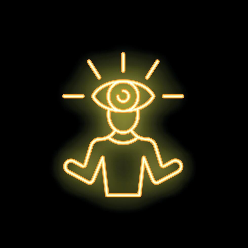 Neon sign of a person with third eye open symbolizing enlightenment vector