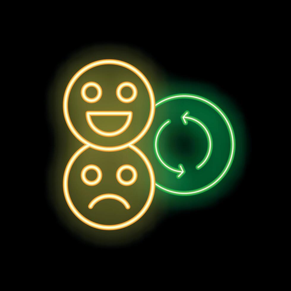 Neon icons showing cycle of feedback changing from sad to happy vector