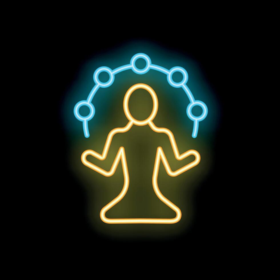 Human figure controlling data flow neon sign concept of artificial intelligence vector