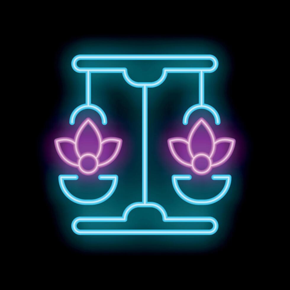Neon sign representing karma with lotus flower symbol on scale for harmony and balance vector
