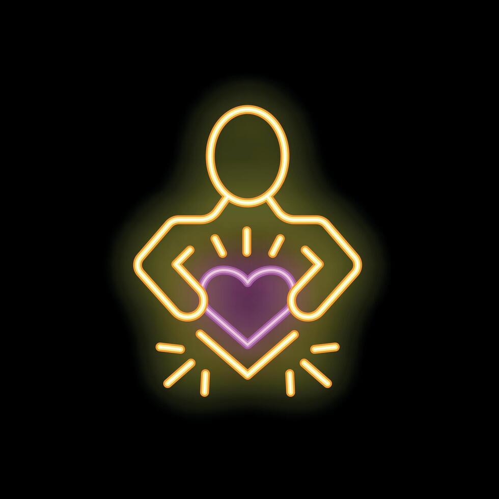 Neon sign of a person holding a heart vector