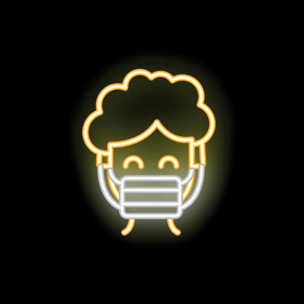 Neon sign of a person wearing a protective face mask vector