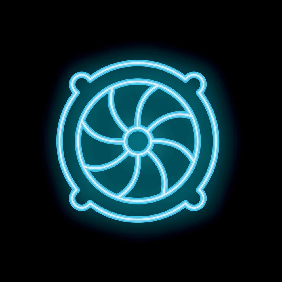 Neon icon of computer cooler cooling fan cpu gpu vector