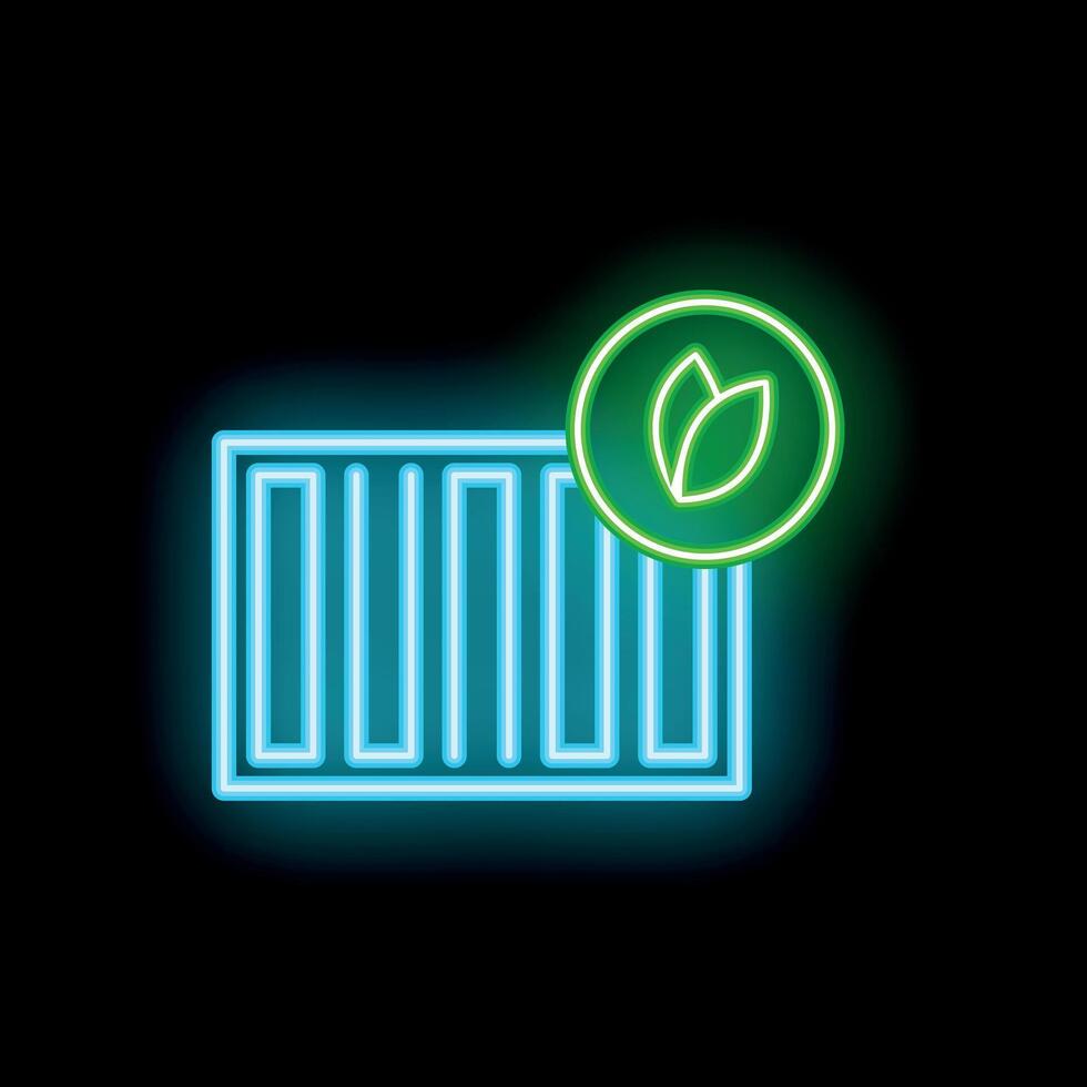 Green energy saving shipping container neon sign on black background vector