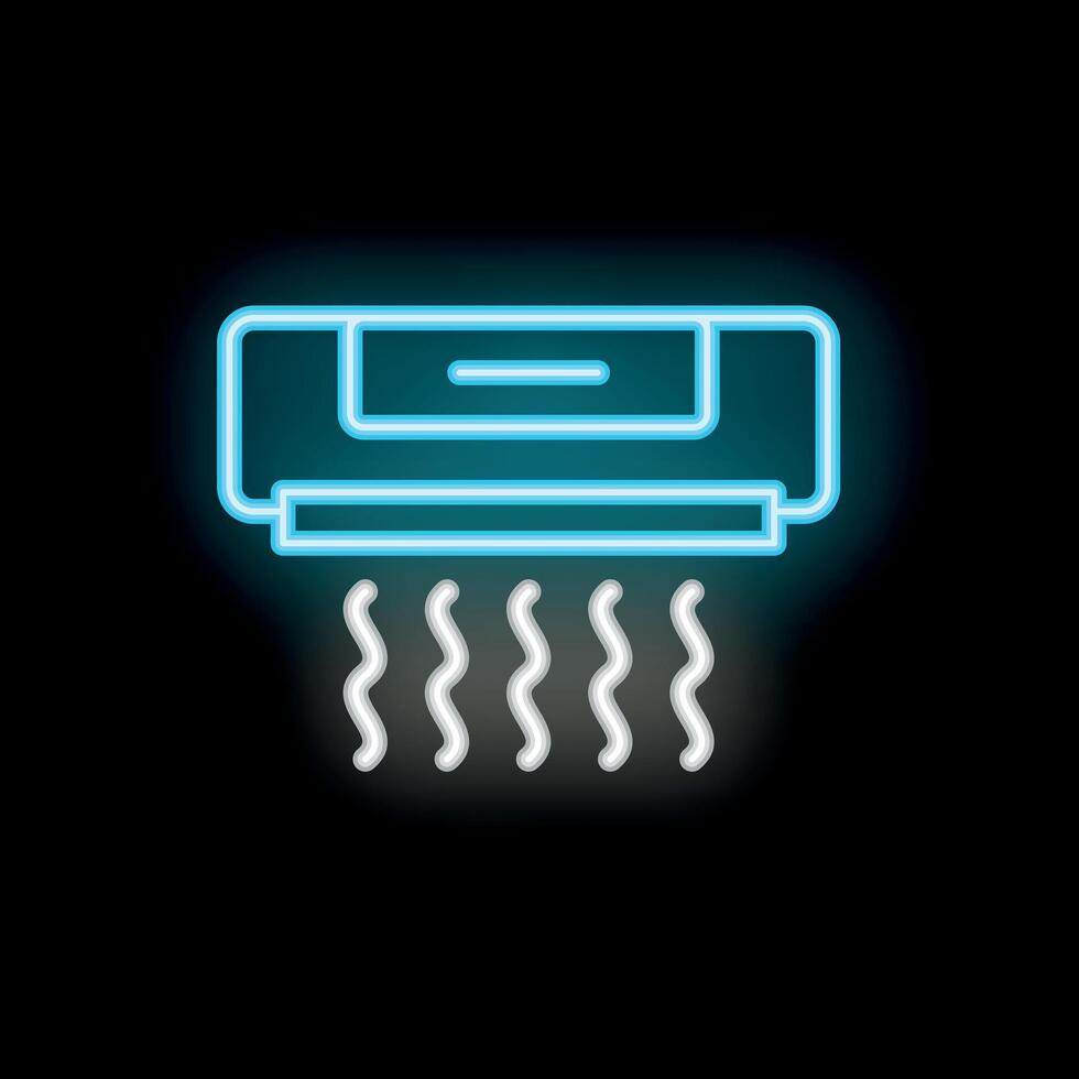 Blue neon sign of an air conditioner blowing cool air on a black background vector