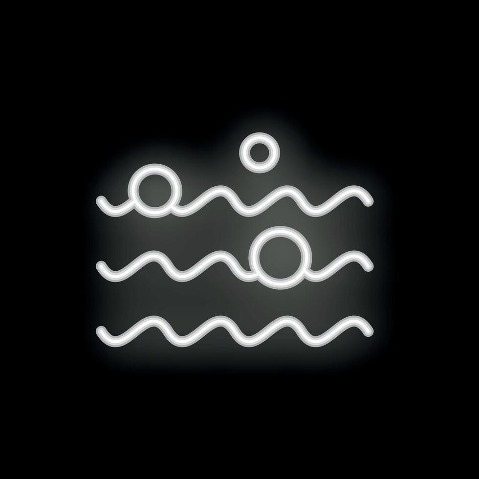 Neon style icon of waves symbolizing ocean, pool, or water park vector