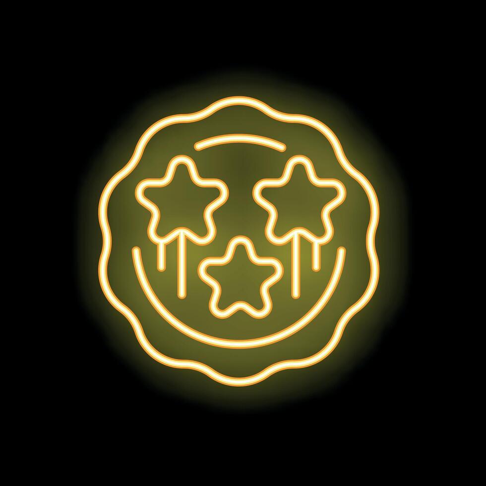 Neon sign representing three stars symbol for excellence rating with yellow light vector