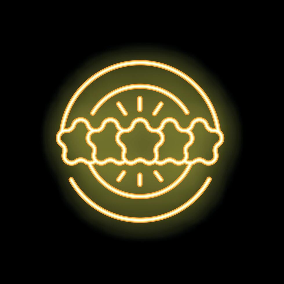 Neon sign representing five stars positive feedback on black background vector