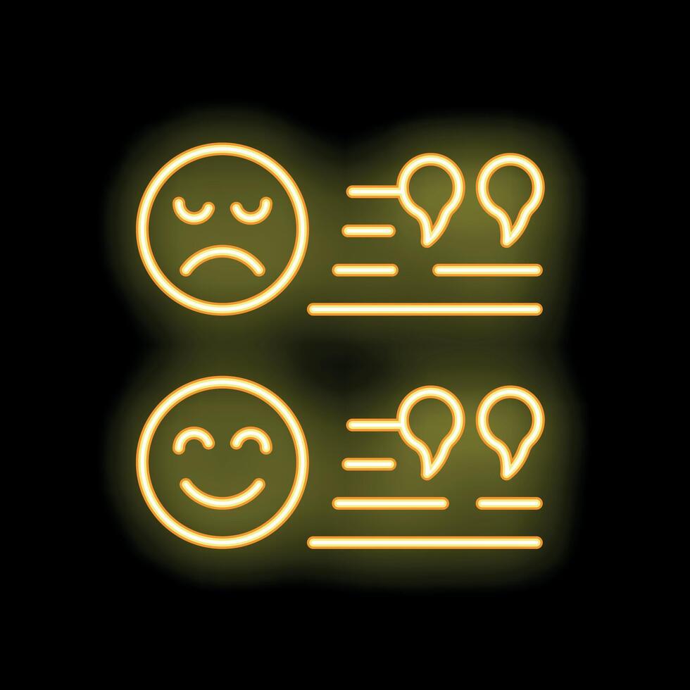 Neon icons representing positive and negative customer feedback with speech bubbles vector