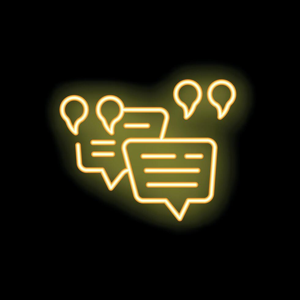 Neon sign showing speech bubbles with quotation marks on dark background vector