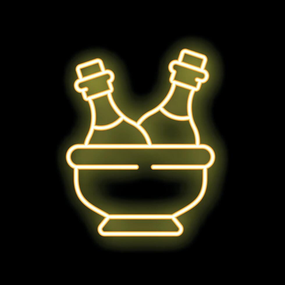 Neon icon of two champagne bottles chilling in ice bucket vector