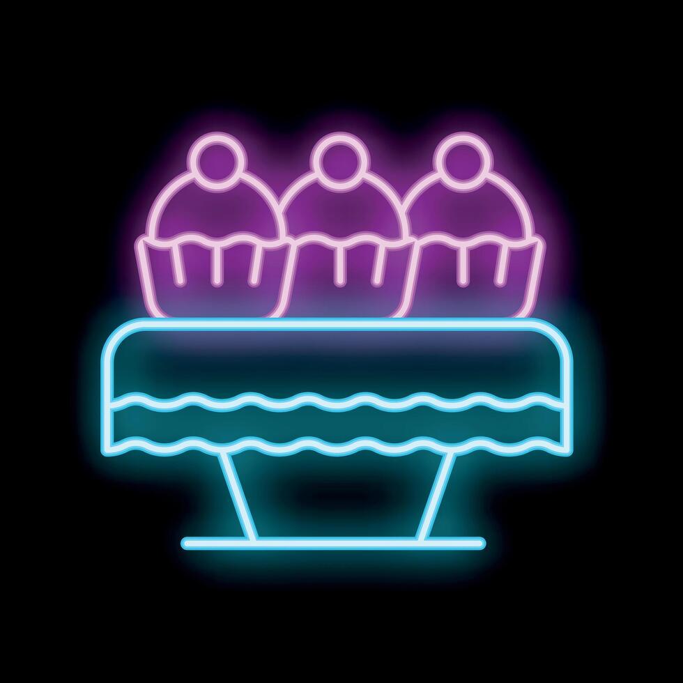 Neon sign showing three cupcakes on a cake stand vector
